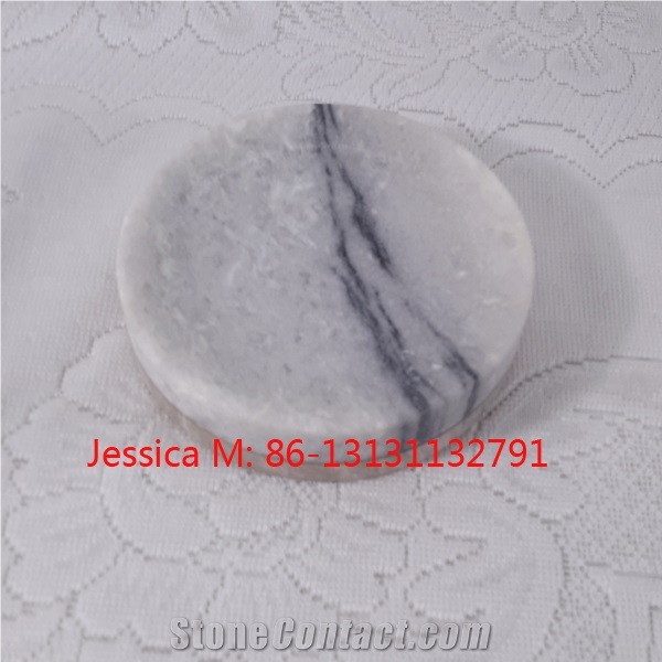 Round White Marble Soap Dish with Grey Veins /White Marble Soap Holder