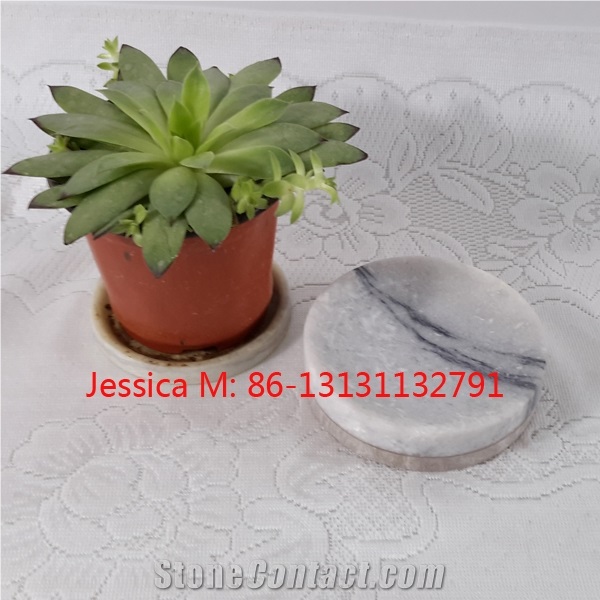 Round White Marble Soap Dish with Grey Veins /White Marble Soap Holder