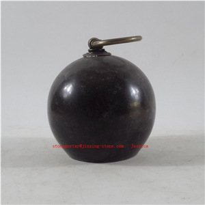 Spherical Stone Door Stopper with Brass Handle / Ball Shape Black Marble Stone Door Stop