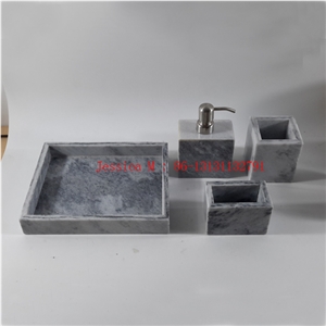 Square Grey Marble Tray /Square Grey Marble Soap Dispenser /Square Grey Marble Toothbrush Holder /Square Grey Marble Tumbler /Square Marble Bathroom Accessory Set