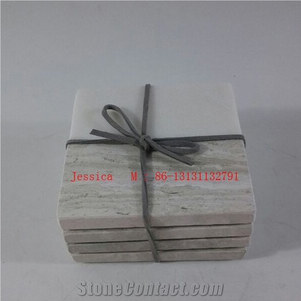 Square White and Yellow Two Color Marble Drink Coaster / 2 Tone Marble Coaster Set Of 4