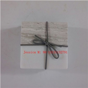 Square White and Yellow Two Color Marble Drink Coaster / 2 Tone Marble Coaster Set Of 4