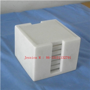 Square White Marble Coaster with Holder