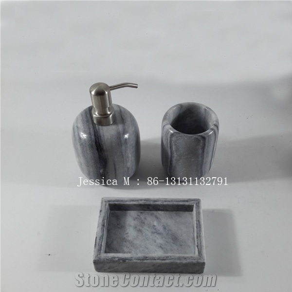 Stone Bath Collection, Grey Marble Tray, Marble Soap Dispenser, Marble Tumbler