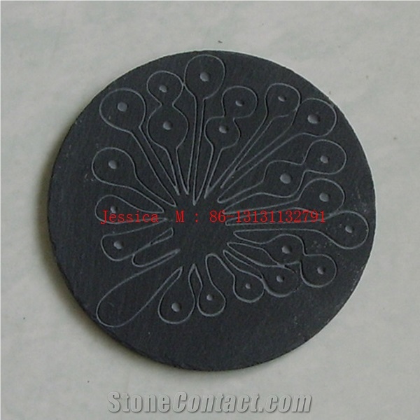 Stone Coaster Set Black Slate Hand Carved