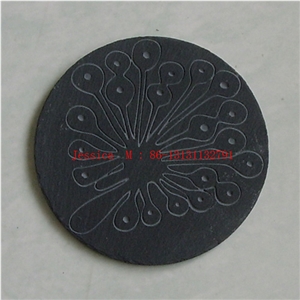 Stone Coaster Set Black Slate Hand Carved