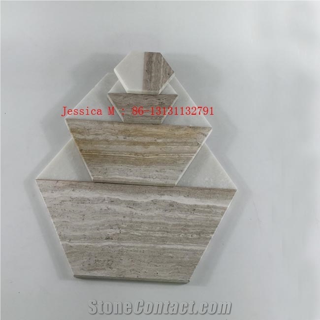 Two Tone Hexagonal Marble Cheese Board /White and Beige Marble Cutting Board