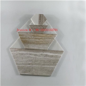 Two Tone Hexagonal Marble Cheese Board /White and Beige Marble Cutting Board
