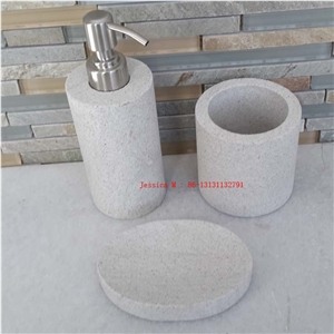 White Sandstone Bathroom Accessory Set /Stone Bathroom Accessrory Set /Sandstone Soap Dispenser ,Sandstone Soap Holder ,Sandstone Toothbrush Holder