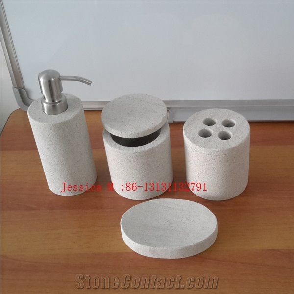 White Sandstone Soap Dispenser , White Sandstone Soap Dish , White Sandstone Tumbler , White Sandstone Toothbrush Holder