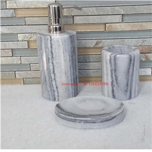 White with Grey Veins Marble Bathroom Accessories / Marble Soap Dispenser /Marble Soap Dish /Marble Tooth Holder