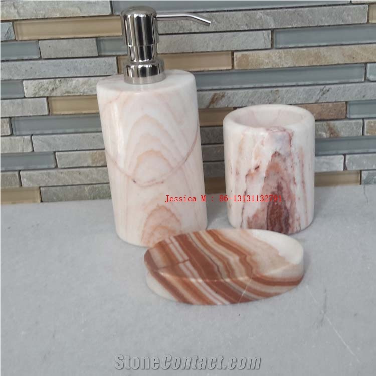 White with Pink Marble Bath Accessories