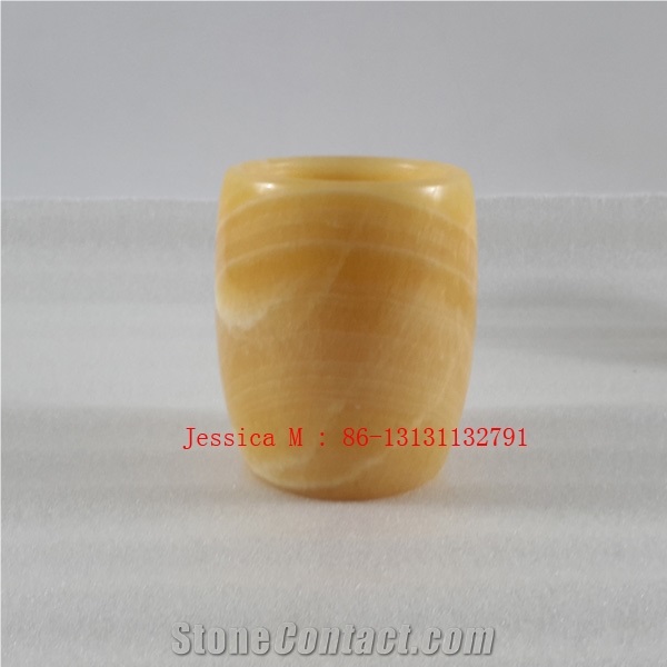 Yellow Jems Tumbler, Yellow Marble Bath Accessories