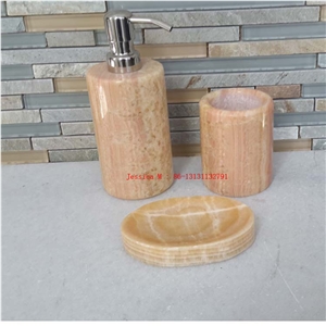Yellow Marble Bathroom Accessory Set /Marble Tumbler , Marble Soap Dish , Marble Tooth Brush Holder , Marble Soap Dispenser