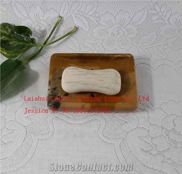Yellow Marble Soap Dish with Drain Holes