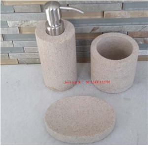 Yellow Sandstone Bathroom Accessory Set /Sandstone Soap Dispenser ,Sandstone Soap Dish ,Sandstone Toothbrush Holder