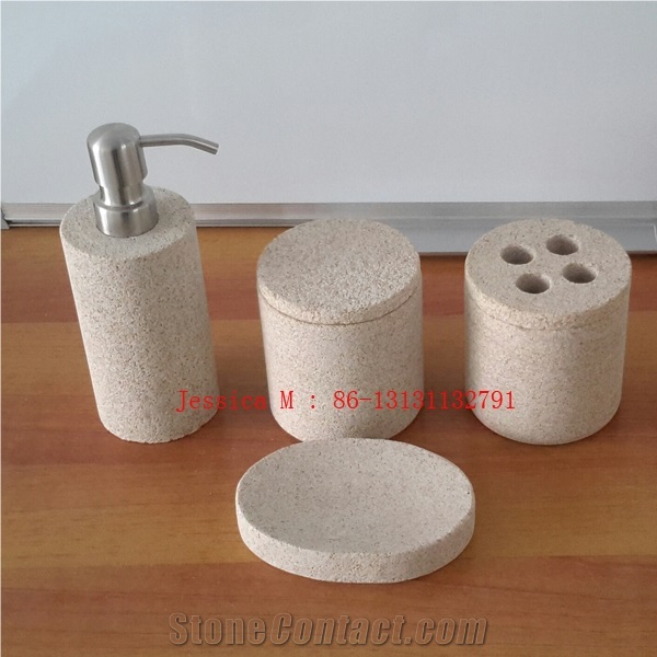 Yellow Sandstone Soap Dispenser ,Sandstone Soap Dish , Sandstone Toothbrush Holder , Sandstone Tumbler