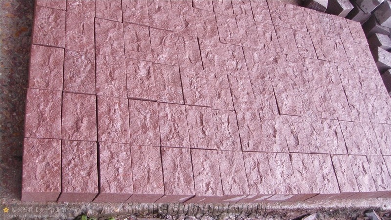 G666 Red Porphyry Dayang Read Shouning Red Split Bush Hammered Cleft Natural Cube Stone Paver
