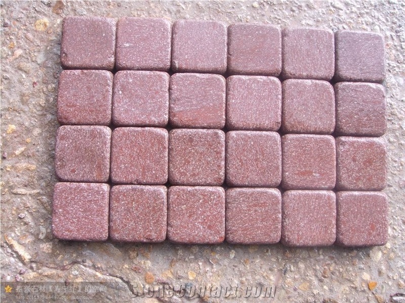 G666 Red Porphyry Shouning Red Tumbled Cube Paver