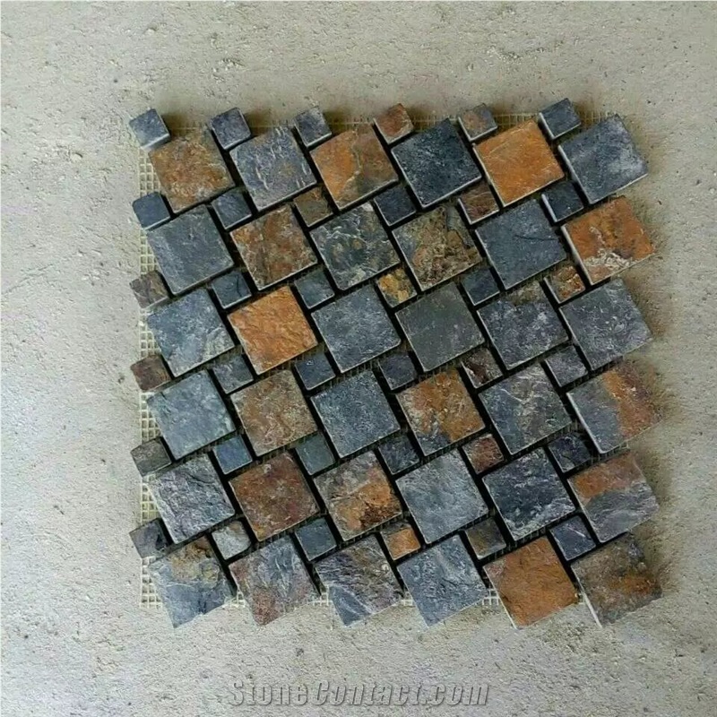 Quartzite Mosaic Split Face/Tumbled Wall Stone Mosaic Patio