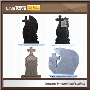 Cross Black Granite Headstone Double Grave Headstones