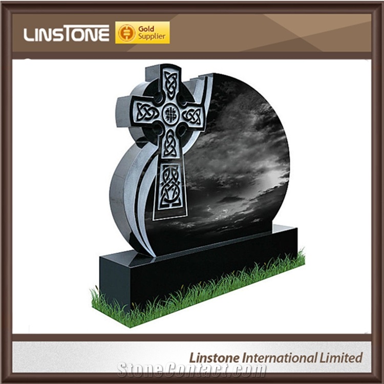 Cross Black Granite Headstone Double Grave Headstones