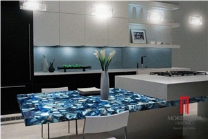 Natural Stone Slab Blue Agate Semiprecious Stone Kitchen Countertop Design for Sale