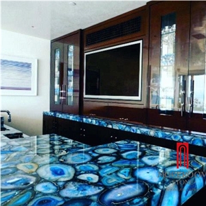 Natural Stone Slab Blue Agate Semiprecious Stone Kitchen Countertop Design for Sale