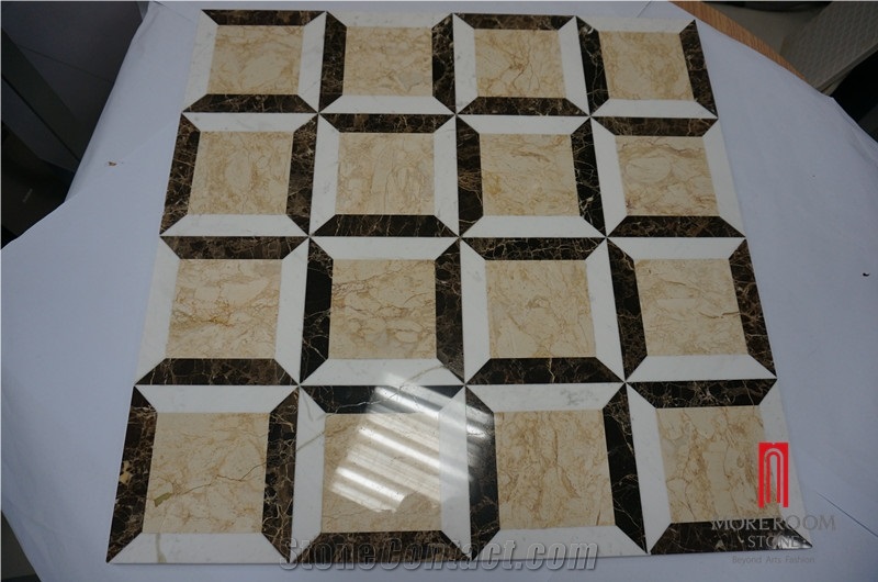 Polished Marble Flooring Design Composited Waterjet Marble Medallion Tile