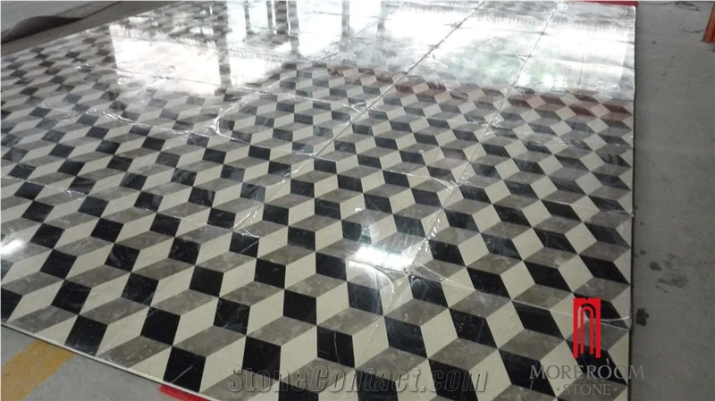 Turkish Grey Medallion Marble Magic Cube Marble Tile Polished Waterjet Flooring Tiles Design
