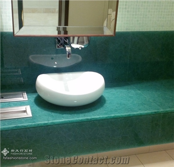 Techno Glass/Decorative Mixed Green Onyx Laminated Glass Jade Glass Bathroom Countertops/Bathroom Vanity Tops