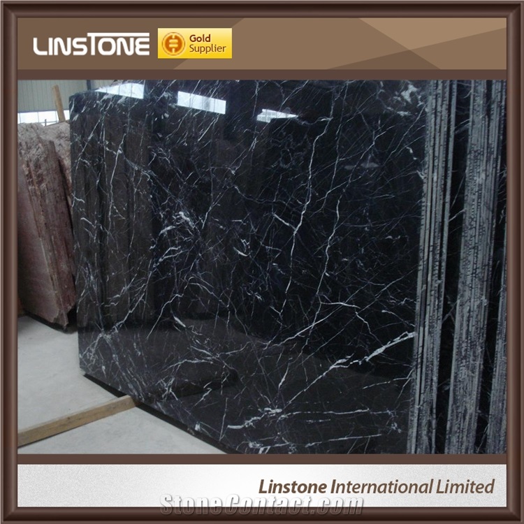 Good Quality Polished Black Marquina Marble Flooring Tiles