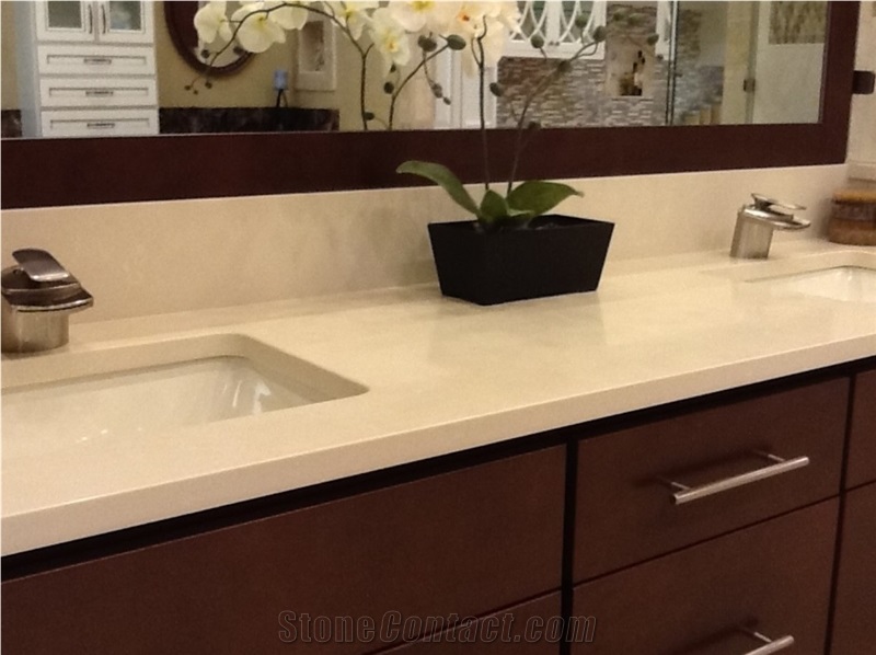 Beige Quartz Stone Artificial Stone For Bathroom Countertop Vanity