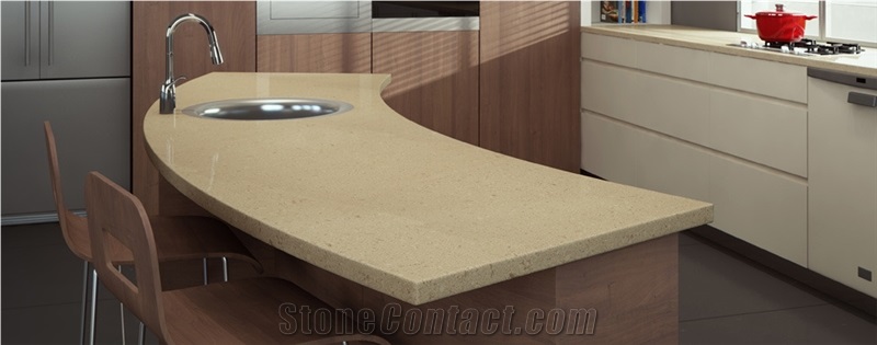 Engineered Quartz Stone Beige Contemporary Looks Manufacturered from Guangdong China Used in Floor Tiles