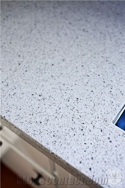 Grey Quartz Surfaces With Black Stellar Glass Kitchen Surfaces