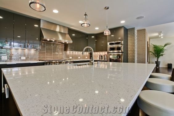 Iced White Artificial Engineered, Is Quartz Countertops Shiny