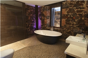 Multi Color Floor with Black Spots Floor Tiles Engineered Manmade Quartz Stone with Cut to Size for Bathroom Interior Decoration