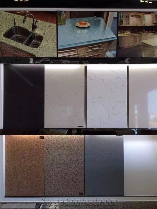 Pure Black Engineered / Artificial Quartz Stone Slab & Tile for Kitchen Bathroom Application and Floor Tiles Manmade in Yunfu, China. Cut-To-Size