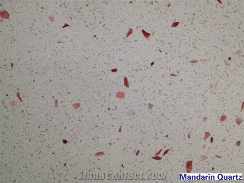 Red Ruby Sparkle White Quartz Kitchen Countertops Tabletop from Guangzhou Available in 2cm 3cm Thickness with Oem Services