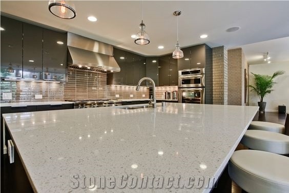 Sparkling Frost White Artificial Quartz Stone for Kitchen Application from China in Wholesale Prices