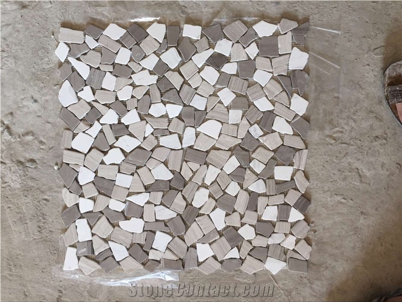 China Stone Mosaic Tile ,Guizhou White Wood Grain,China Serpegiante Grey Marble,Wooden Grey Marble,Light Greywenge Stone, Tumble Irregular Shape Marble Mosaic for Wall,Floor,Interior