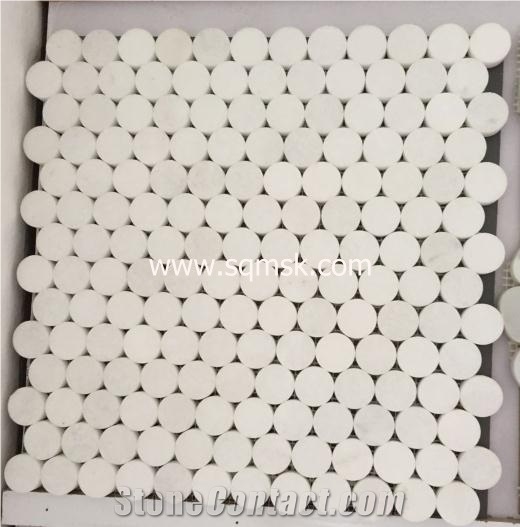 Crystal Thassos White stone mosaic tile pebble stone Polished 23mm  Round Marble Mosaic for Bathroom,Floor ,Wall,Hotel Interior