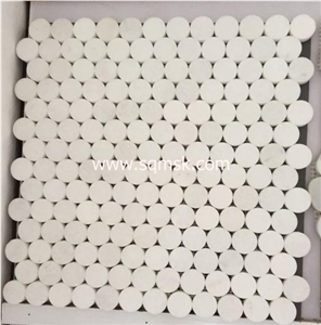 Crystal Thassos White stone mosaic tile pebble stone Polished 23mm  Round Marble Mosaic for Bathroom,Floor ,Wall,Hotel Interior