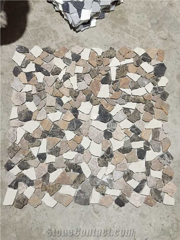 Dark Emperador stone mosaic tile Mix Red Wooden Vein, Grain,Beige Botticino,Royal Botticino,Tumble Irregualr Crazy Series Shap Marble Mosaic for Wall,Floor,Bathroom,Hotel,Interior Decoration