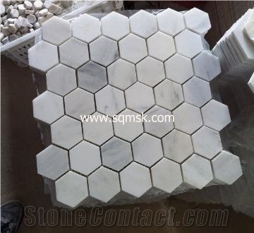 East White Stone Mosaic Tile,Snow White,Orient White Marble,Baoxing White,Sichuan White Marble Honed Hexagon 2 or 48mm Marble Mosaic for Floor,Wall,Bathroom