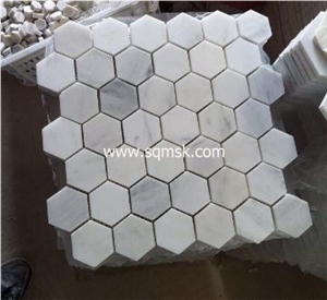 East White Stone Mosaic Tile,Snow White,Orient White Marble,Baoxing White,Sichuan White Marble Honed Hexagon 2 or 48mm Marble Mosaic for Floor,Wall,Bathroom