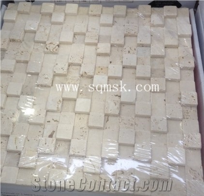 Light Travertine,Ivory Travertine,Roma Travertine Swan High and Low 20*20mm Marble Mosaic for Wall,Background,Interior,Bathroom Decoration