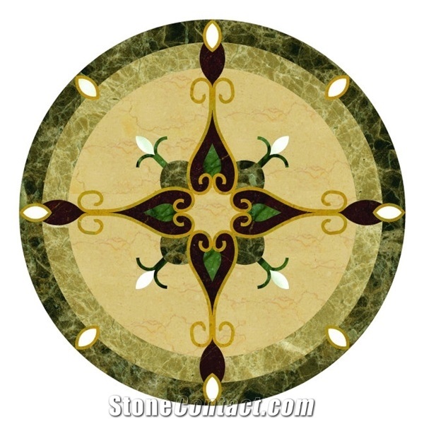 Natural Stone Waterjet Medallio Modern Style and Hot Sale Inlay Floor Design,Luxury Restaurant Floor and Wall Use Marble Inlay Wall Tiles, Dark Emperador/Green Marble