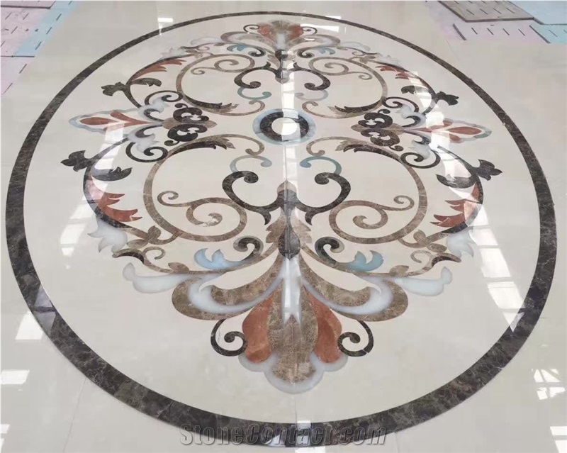 Waterjet Medallion,Ruschita Creme Rosa China Pink Marble Paver with Waterjet Cut Inlaid L,For Home Decoration Ivory Pink and White Marble Inlayed Medallion