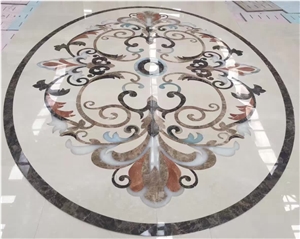 Waterjet Medallion,Ruschita Creme Rosa China Pink Marble Paver with Waterjet Cut Inlaid L,For Home Decoration Ivory Pink and White Marble Inlayed Medallion
